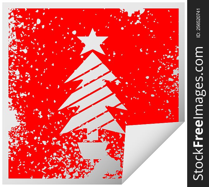 Distressed Square Peeling Sticker Symbol Christmas Tree