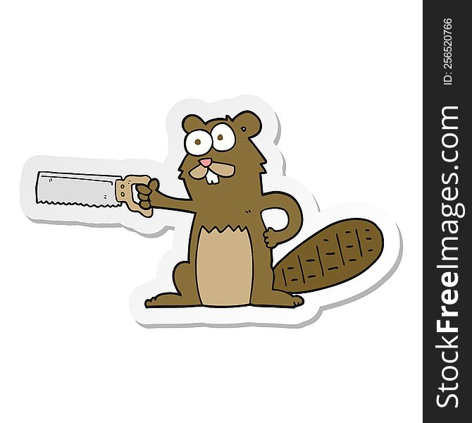sticker of a cartoon beaver with saw