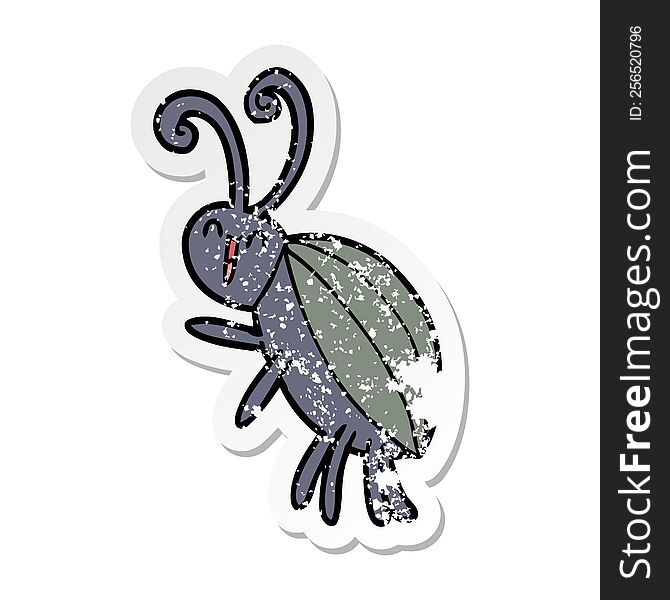 distressed sticker of a cartoon happy beetle