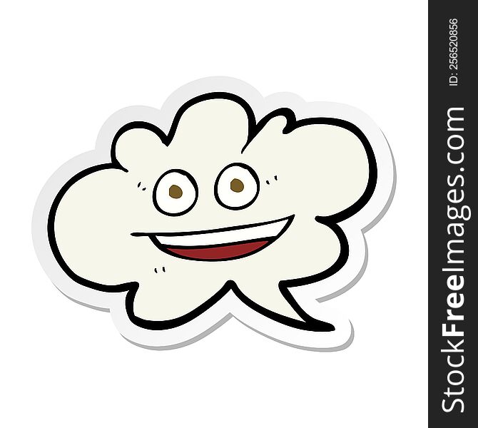 sticker of a cartoon cloud speech bubble with face