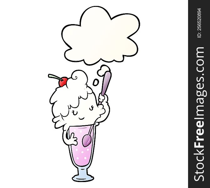 cartoon ice cream soda girl and thought bubble in smooth gradient style