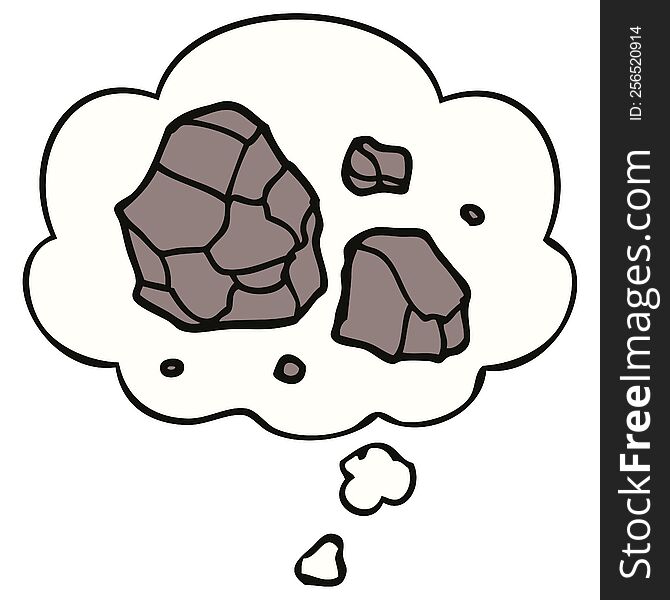 Cartoon Rocks And Thought Bubble