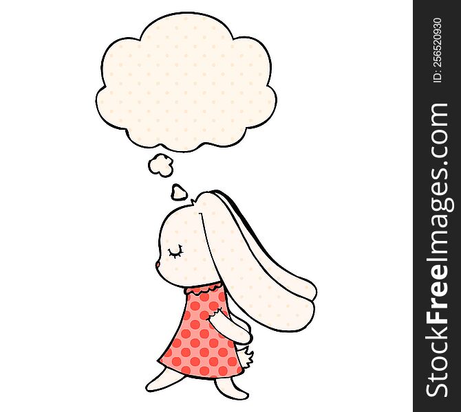 cute cartoon rabbit and thought bubble in comic book style