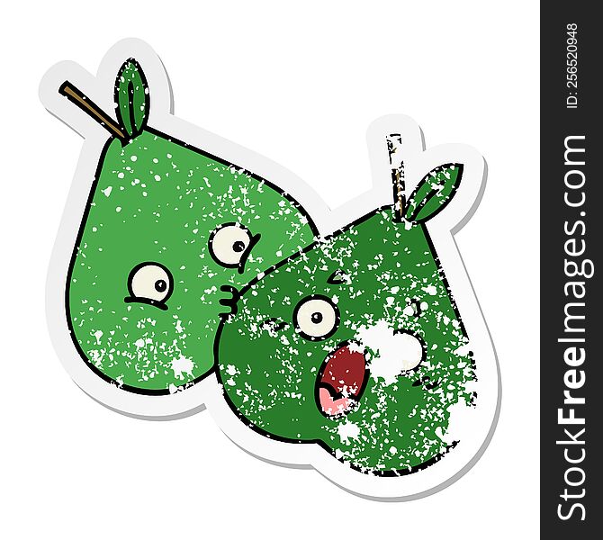 Distressed Sticker Of A Cute Cartoon Pears