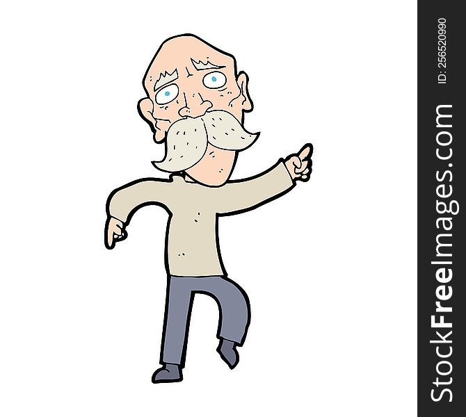 cartoon sad old man pointing
