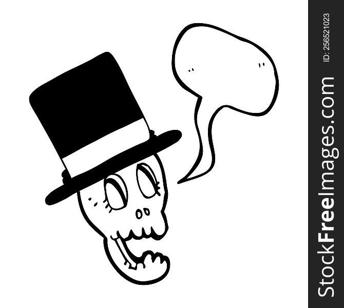 Speech Bubble Cartoon Skull Wearing Top Hat