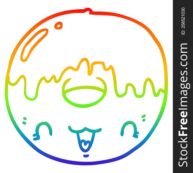 rainbow gradient line drawing of a cute cartoon donut