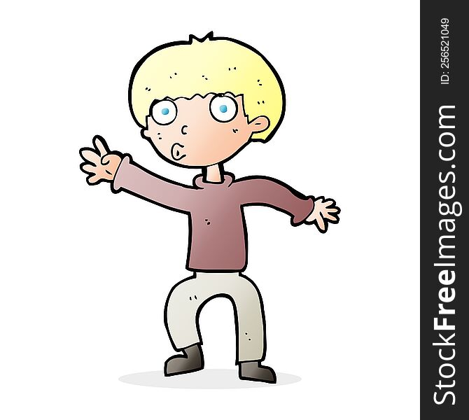 cartoon boy waving warning