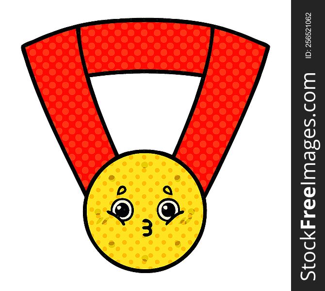 Comic Book Style Cartoon Gold Medal