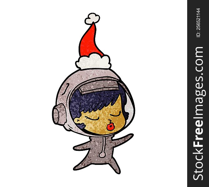 Textured Cartoon Of A Pretty Astronaut Girl Wearing Santa Hat