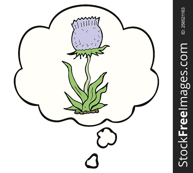 cartoon wild flower with thought bubble. cartoon wild flower with thought bubble