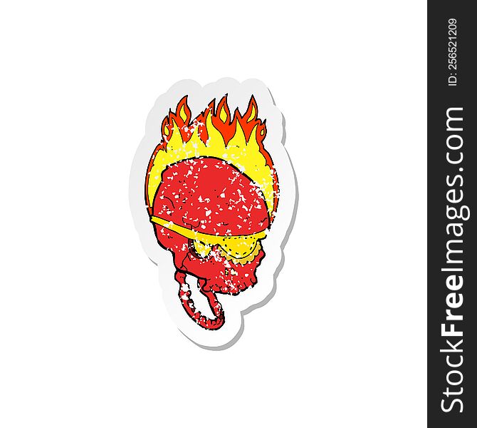 retro distressed sticker of a cartoon spooky skull with eye patch