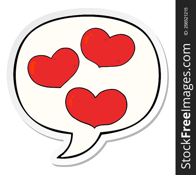 Cartoon Love Hearts And Speech Bubble Sticker