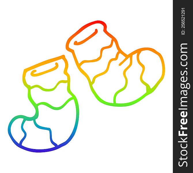 rainbow gradient line drawing of a cartoon striped socks