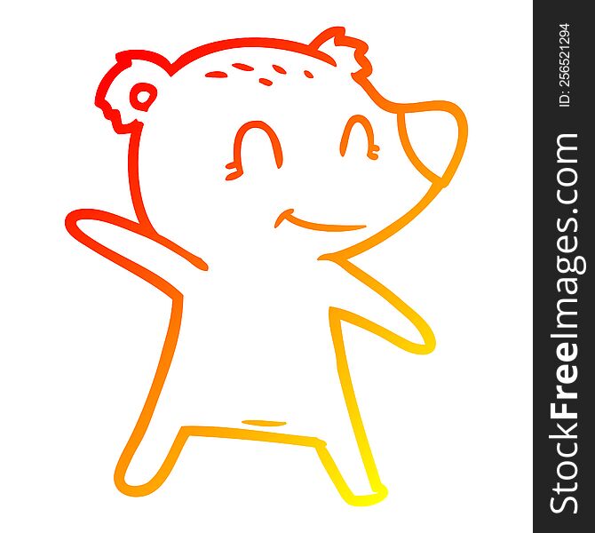 Warm Gradient Line Drawing Smiling Bear Pointing