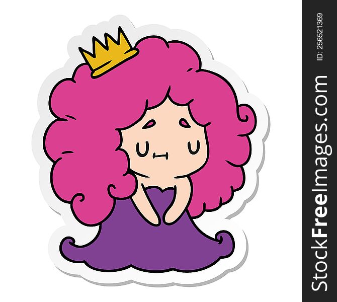 Sticker Cartoon Of A Cute Kawaii Princess Girl