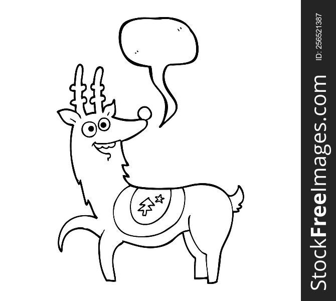 freehand drawn speech bubble cartoon christmas reindeer