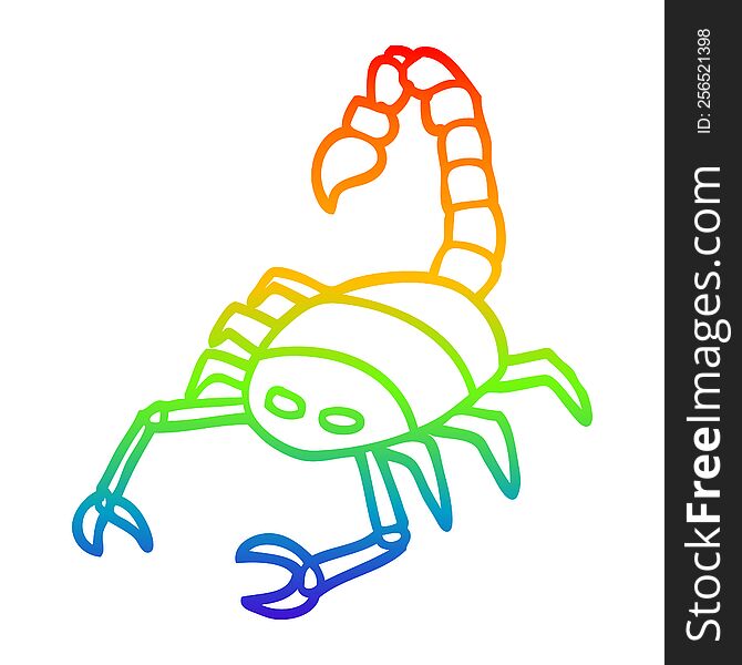 rainbow gradient line drawing of a cartoon scorpion
