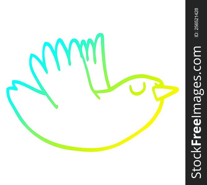 Cold Gradient Line Drawing Cartoon Flying Bird