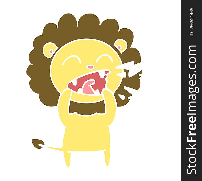 Flat Color Style Cartoon Roaring Lion