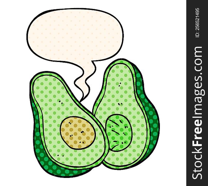 Cartoon Avocado And Speech Bubble In Comic Book Style