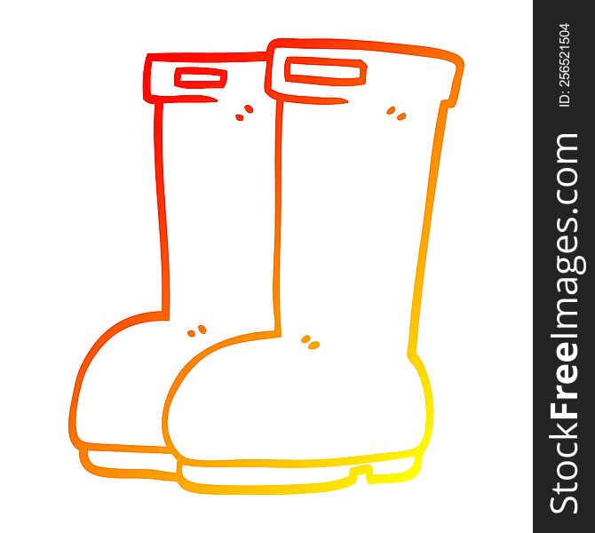 warm gradient line drawing of a cartoon red wellies