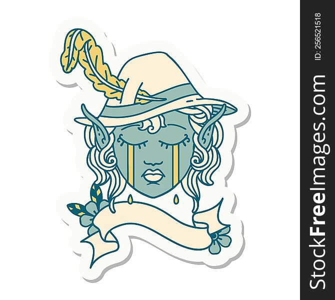 Crying Elven Bard Character Sticker