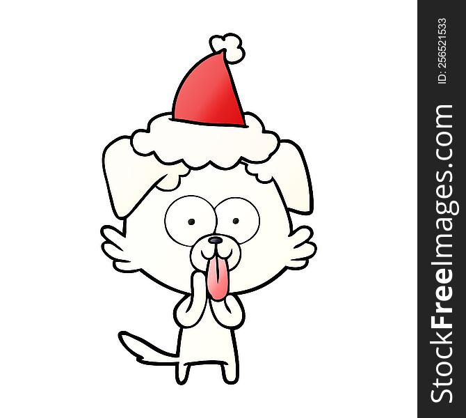 Gradient Cartoon Of A Dog With Tongue Sticking Out Wearing Santa Hat