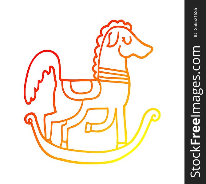 warm gradient line drawing of a cartoon rocking horse