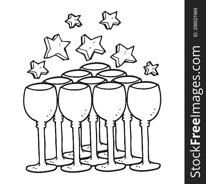 freehand drawn black and white cartoon wine glasses