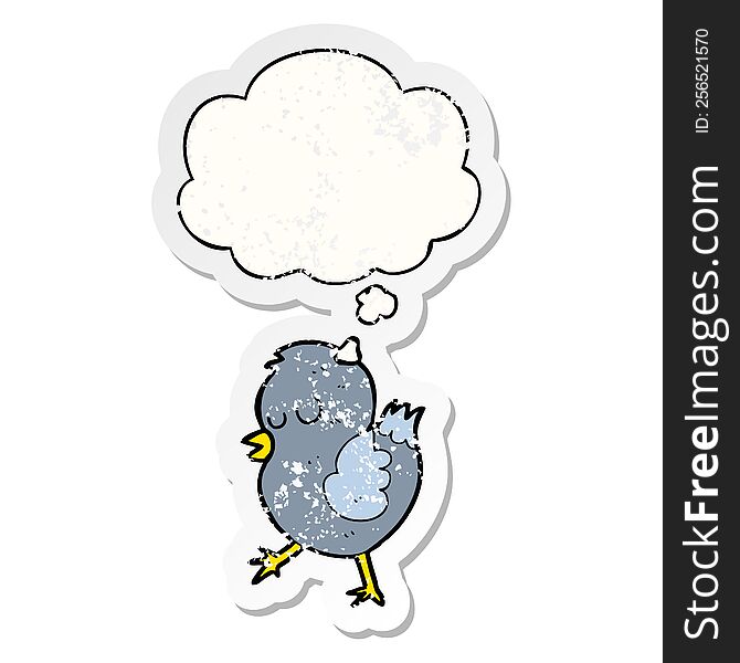 cartoon bird with thought bubble as a distressed worn sticker