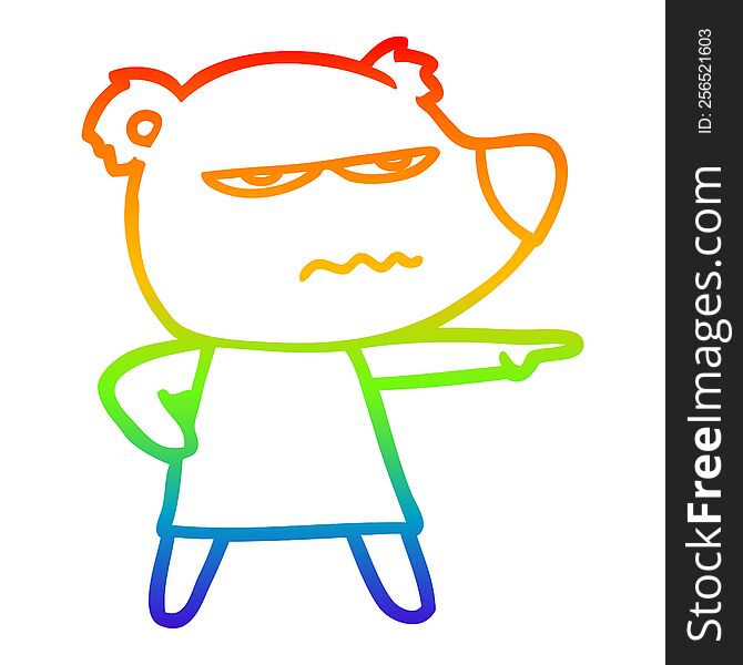rainbow gradient line drawing of a cartoon angry bear polar girl pointing