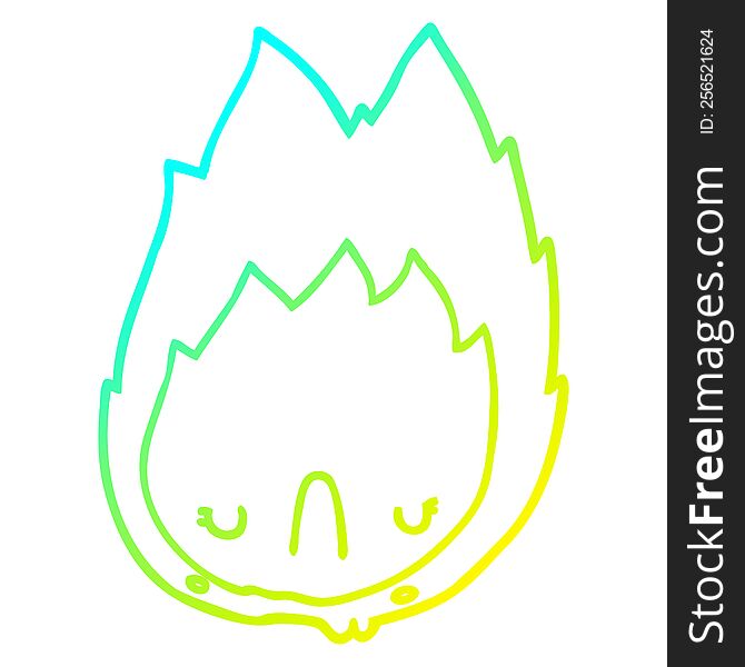 cold gradient line drawing of a cartoon unhappy flame