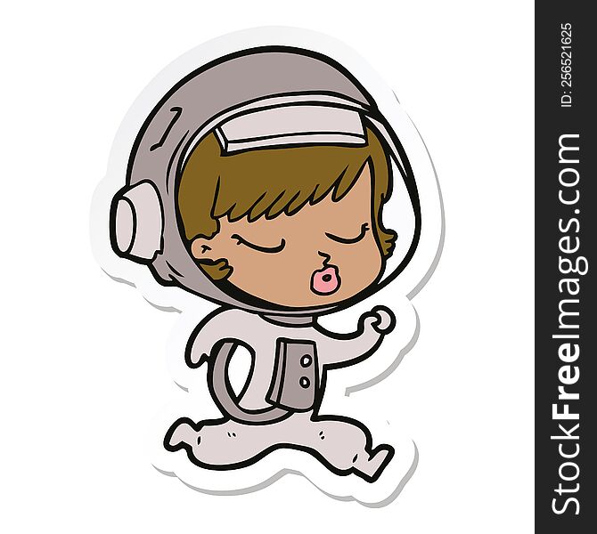 Sticker Of A Cartoon Pretty Astronaut Girl Running