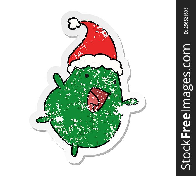 Christmas Distressed Sticker Cartoon Of Kawaii Bean
