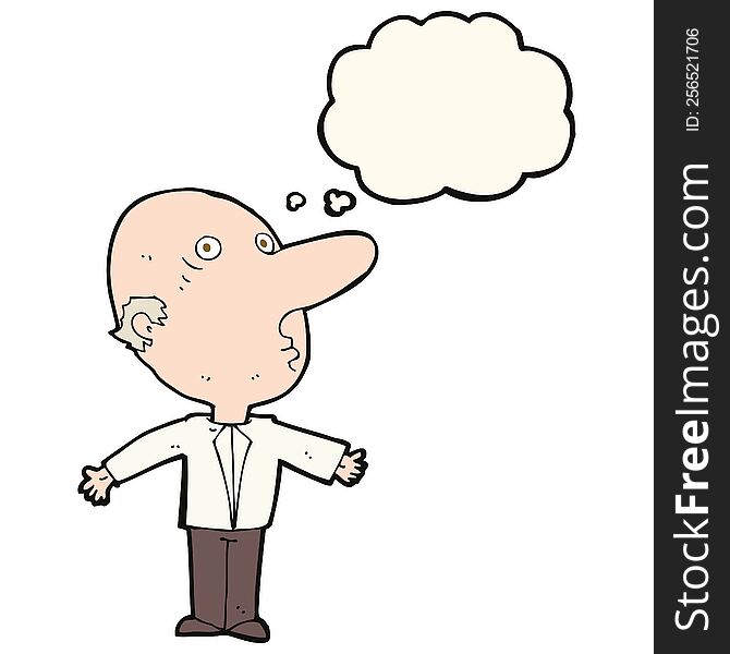 cartoon confused middle aged man with thought bubble