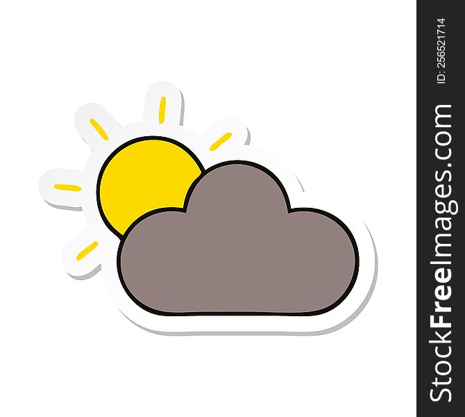 Sticker Of A Cute Cartoon Sun And Storm Cloud