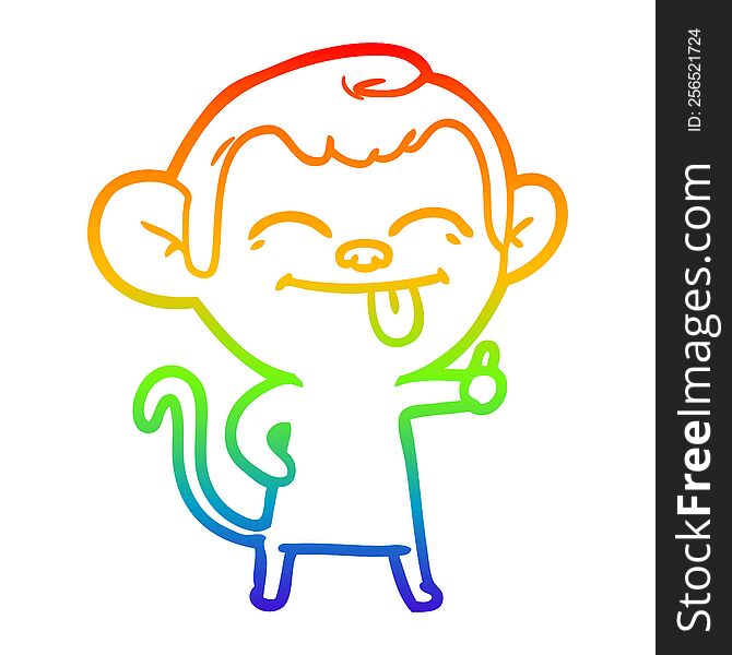 Rainbow Gradient Line Drawing Funny Cartoon Monkey