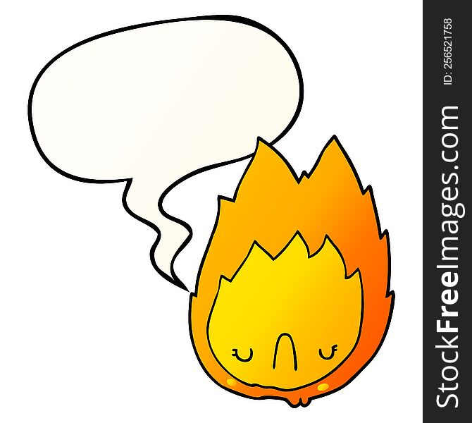 cartoon unhappy flame with speech bubble in smooth gradient style