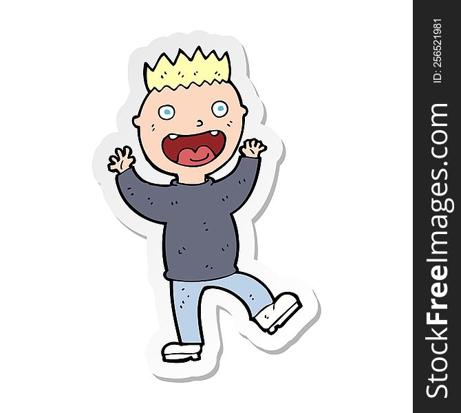 Sticker Of A Cartoon Crazy Happy Man