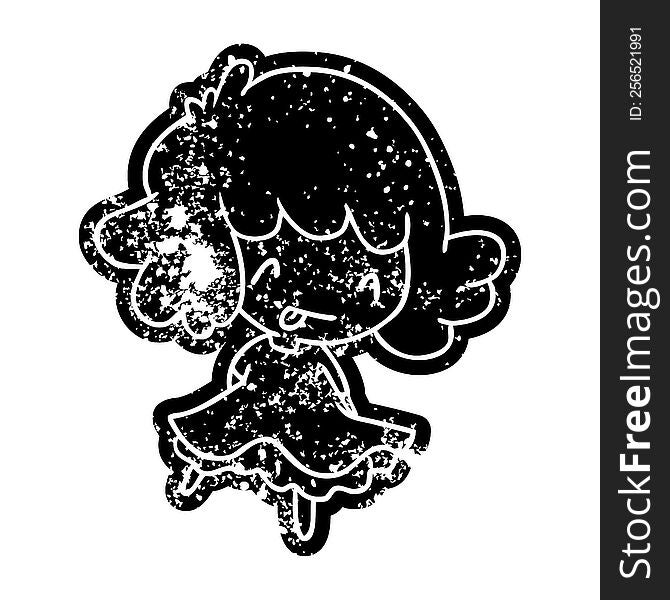 grunge distressed icon of a cute kawaii girl. grunge distressed icon of a cute kawaii girl