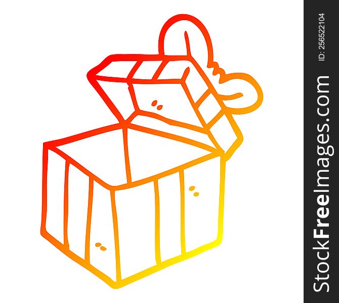 warm gradient line drawing of a cartoon open gift box
