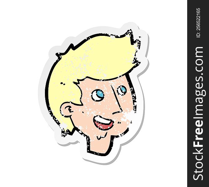 Retro Distressed Sticker Of A Cartoon Happy Boy Face