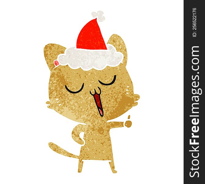 Retro Cartoon Of A Cat Singing Wearing Santa Hat