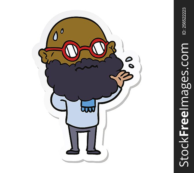 Sticker Of A Cartoon Worried Man With Beard And Spectacles