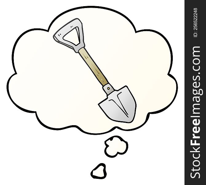 cartoon shovel with thought bubble in smooth gradient style