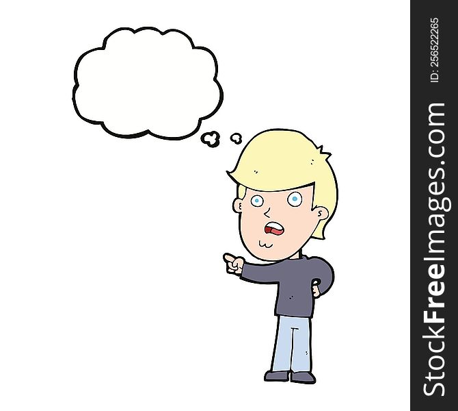 Cartoon Shocked Man Pointing With Thought Bubble