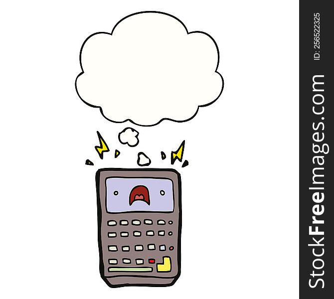 cartoon calculator with thought bubble. cartoon calculator with thought bubble