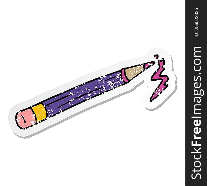 hand drawn distressed sticker cartoon doodle of a coloured pencil