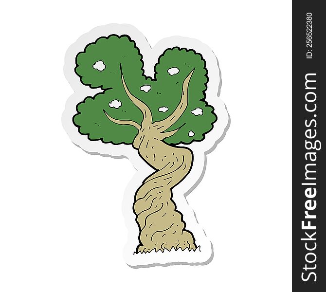 sticker of a cartoon twisted old tree